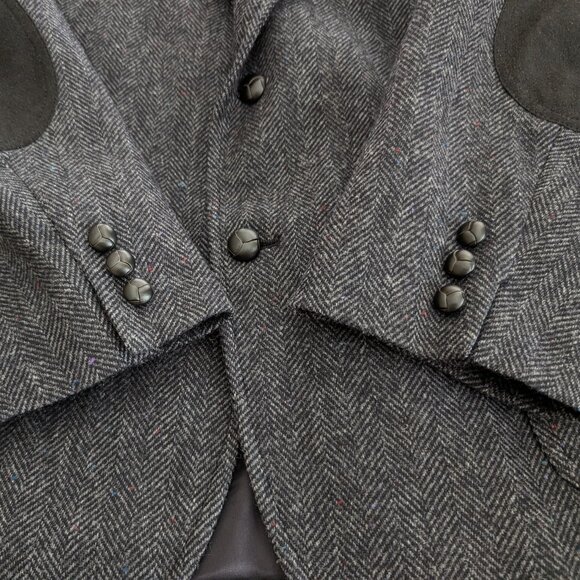 PENDLETON Blazer Mens 46L Gray Black Wool Herringbone Elbow Patch Western Jacket - Picture 6 of 14